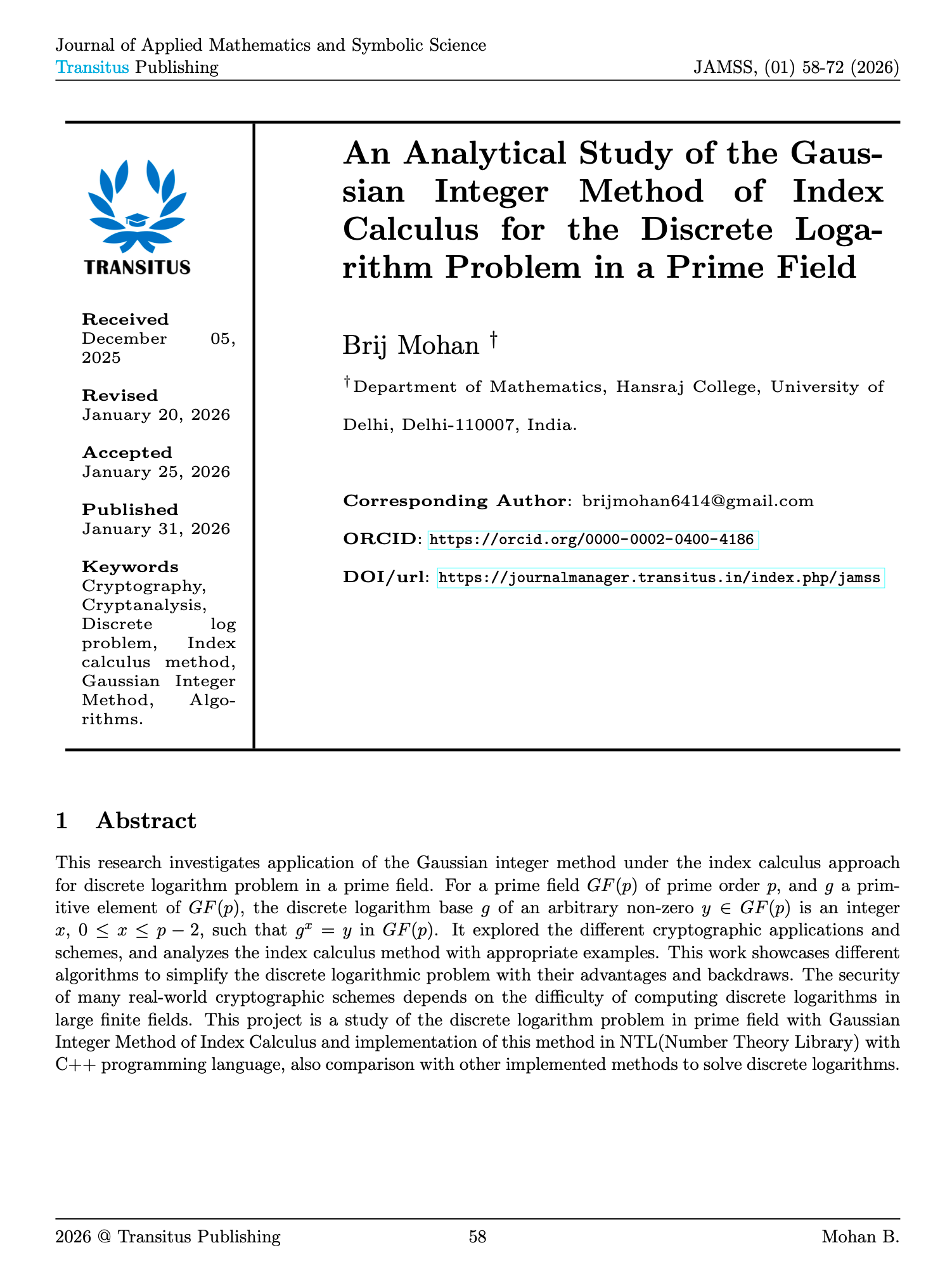 An Analytical Study of the Gaussian Integer Method of Index Calculus for the Discrete Logarithm Problem in a Prime Field