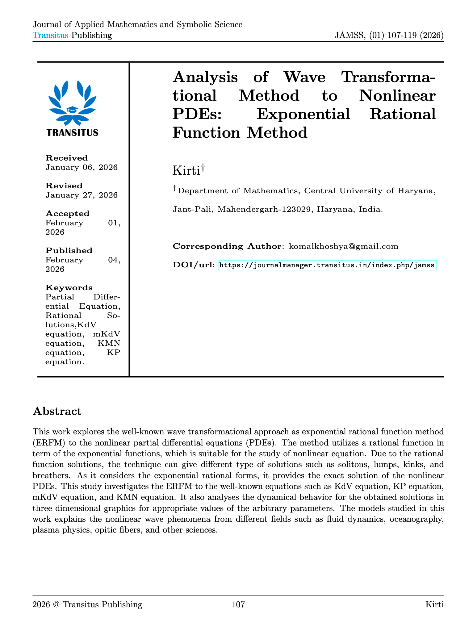 Analysis of Wave Transformational Method to Nonlinear PDEs: Exponential Rational Function Method